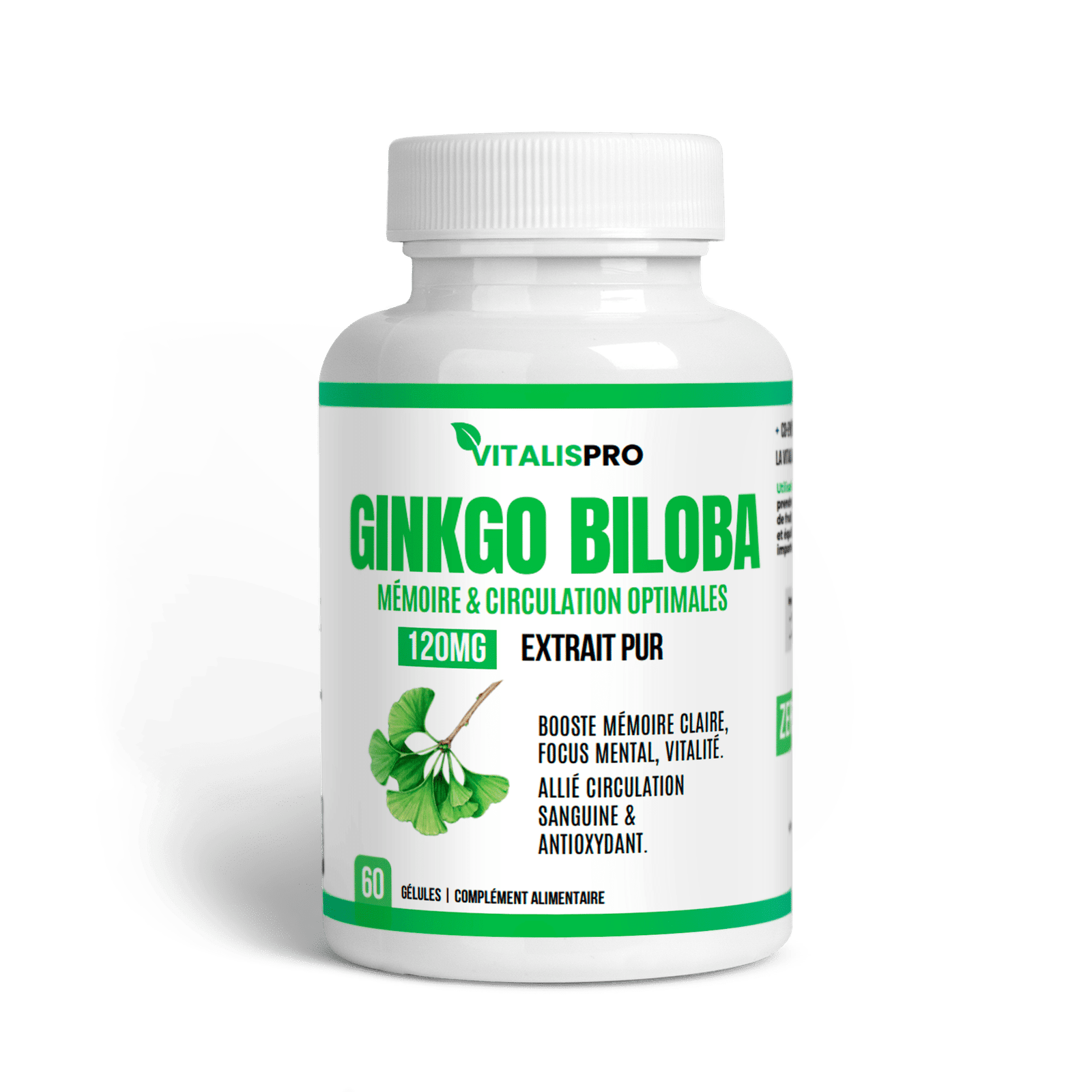 Concentration & Mémoire – Oméga 3, Ginkgo Biloba & Moringa (Soutien Cognitif) 4 Image de Ginkgo Biloba Vitalispro