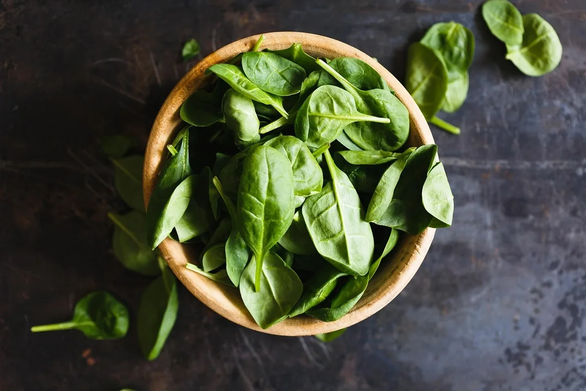 Fresh spinach leaves, a plant source of non-haem iron whose absorption is improved by vitamin C