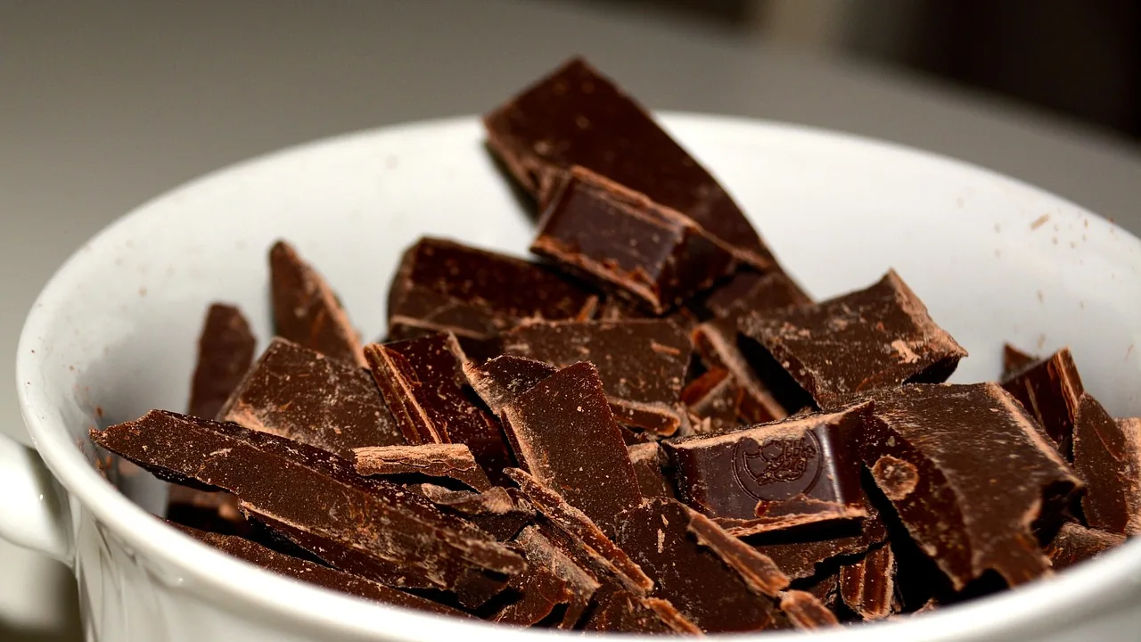 Magnésium glycinate au Maroc : sommeil, nerfs & sérénité — le décryptage 9 Chocolat noir en morceaux dans un bol, source gourmande de magnésium