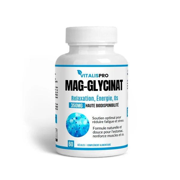 Magnésium glycinate Alphavital en flacon, forme bisglycinate pour une cure régulière