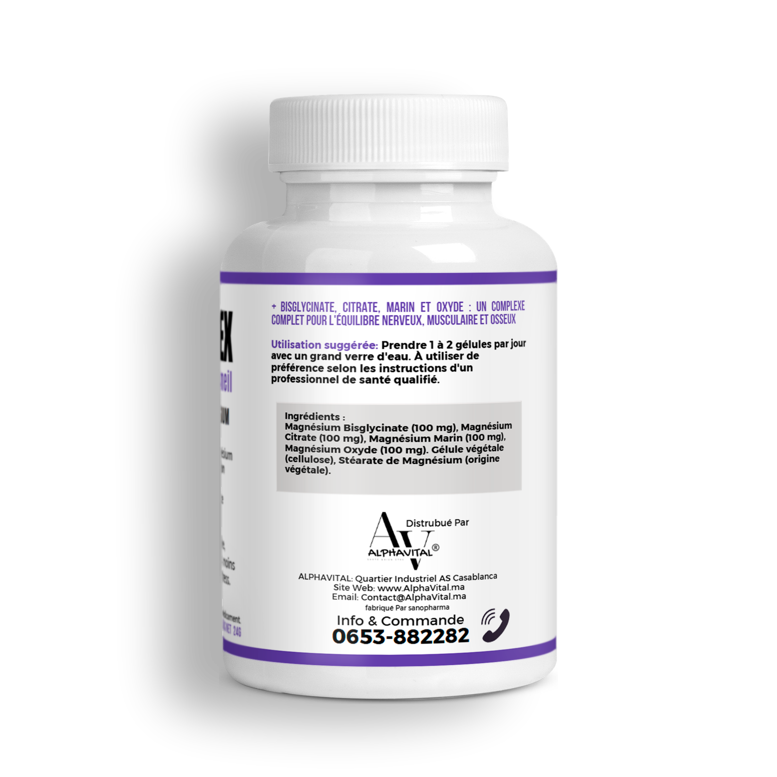 MAG-COMPLEX 400 mg – Quadruple Magnesium for Stress, Muscles & Sleep in Morocco 2 MAG-COMPLEX — composition: magnesium bisglycinate, citrate, marine and oxide, dosage and precautions