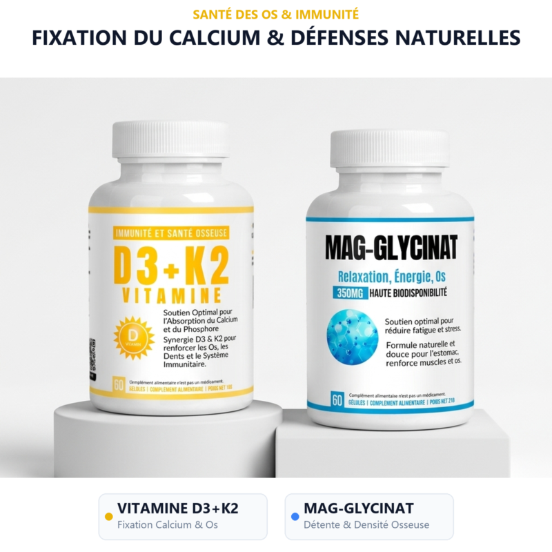 Pack Immunité & Capital Osseux — Vitamine D3+K2 et Magnésium Glycinate